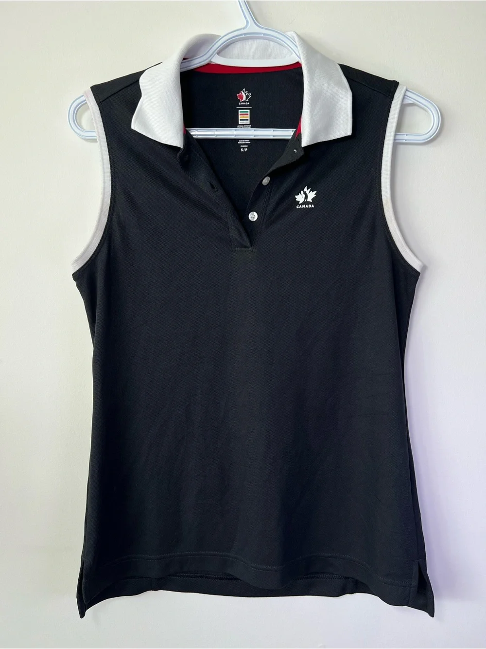 Hudson’s Bay Women’s Small Chic Sleeveless Polo Tank Top Black with White Trim - Picture 1 of 5